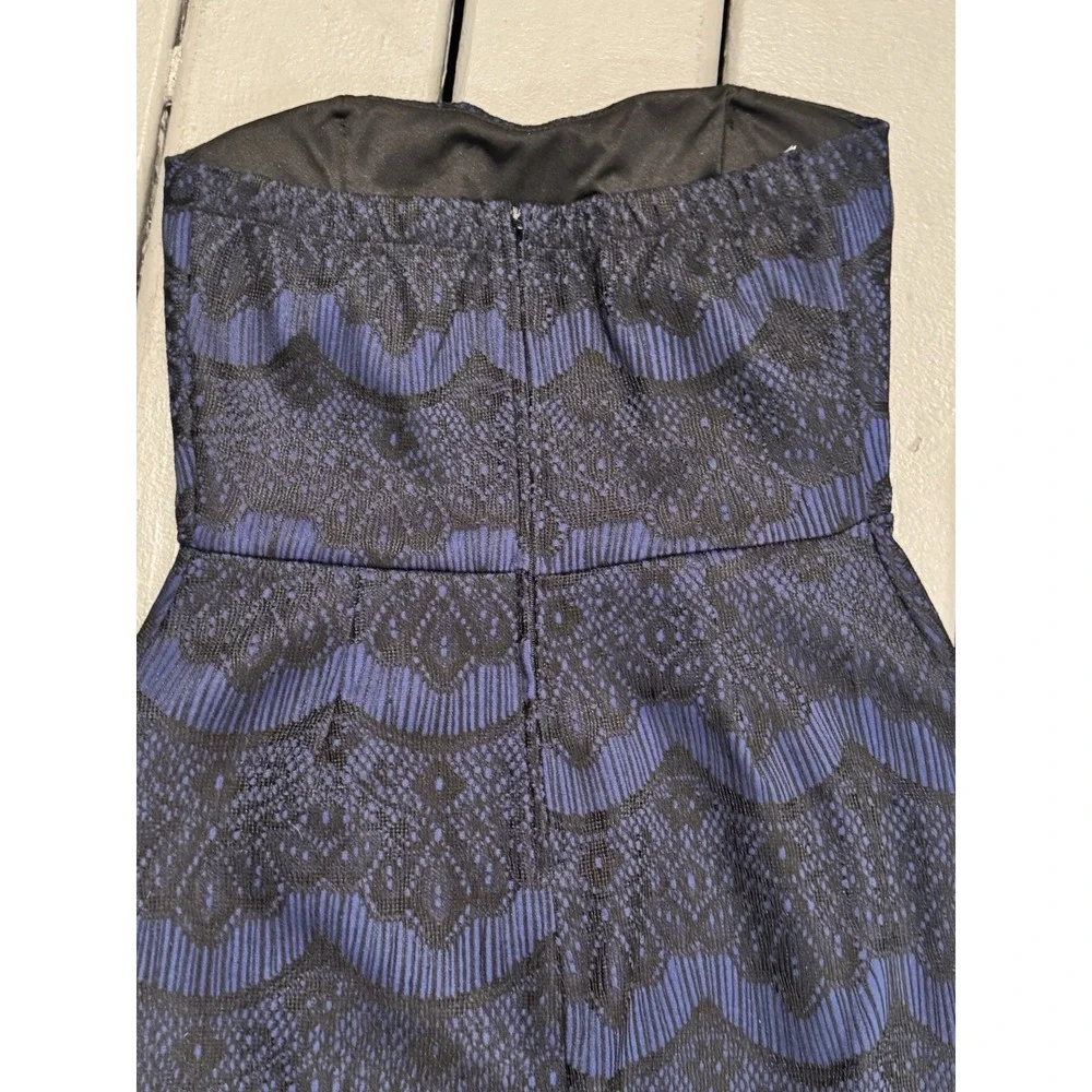 Mystic Navy Blue Strapless Y2K Vintage Hoco Dress With Black Stitch Overlay Sz M